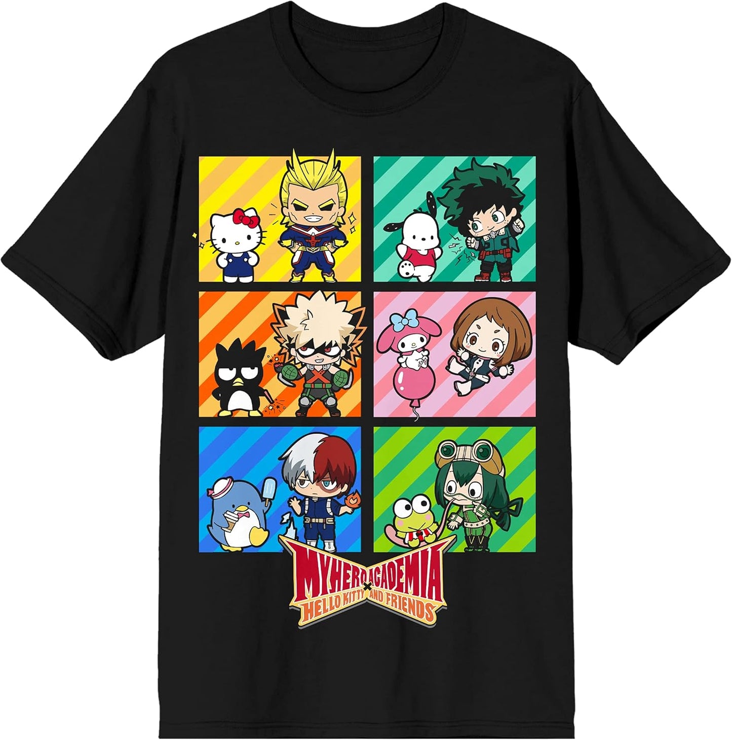 Mens Hello Kitty Friends & My Hero Academia Black Graphic Tee- 3X-Large
