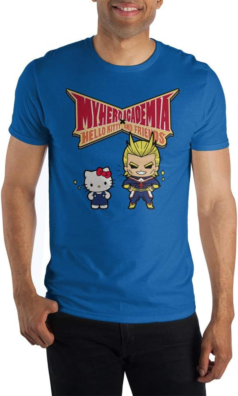 Mens Blue Hello Kitty & My Hero Academia Graphic Tee- Large