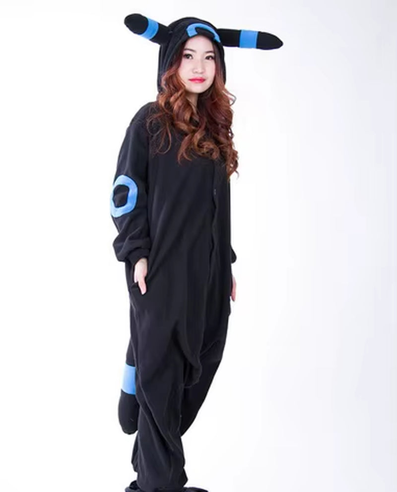 Adult Anime Kigurumi Onesie Cosplay Black Umbreon Unisex Cartoon Pajamas Nightgown Party Clothing