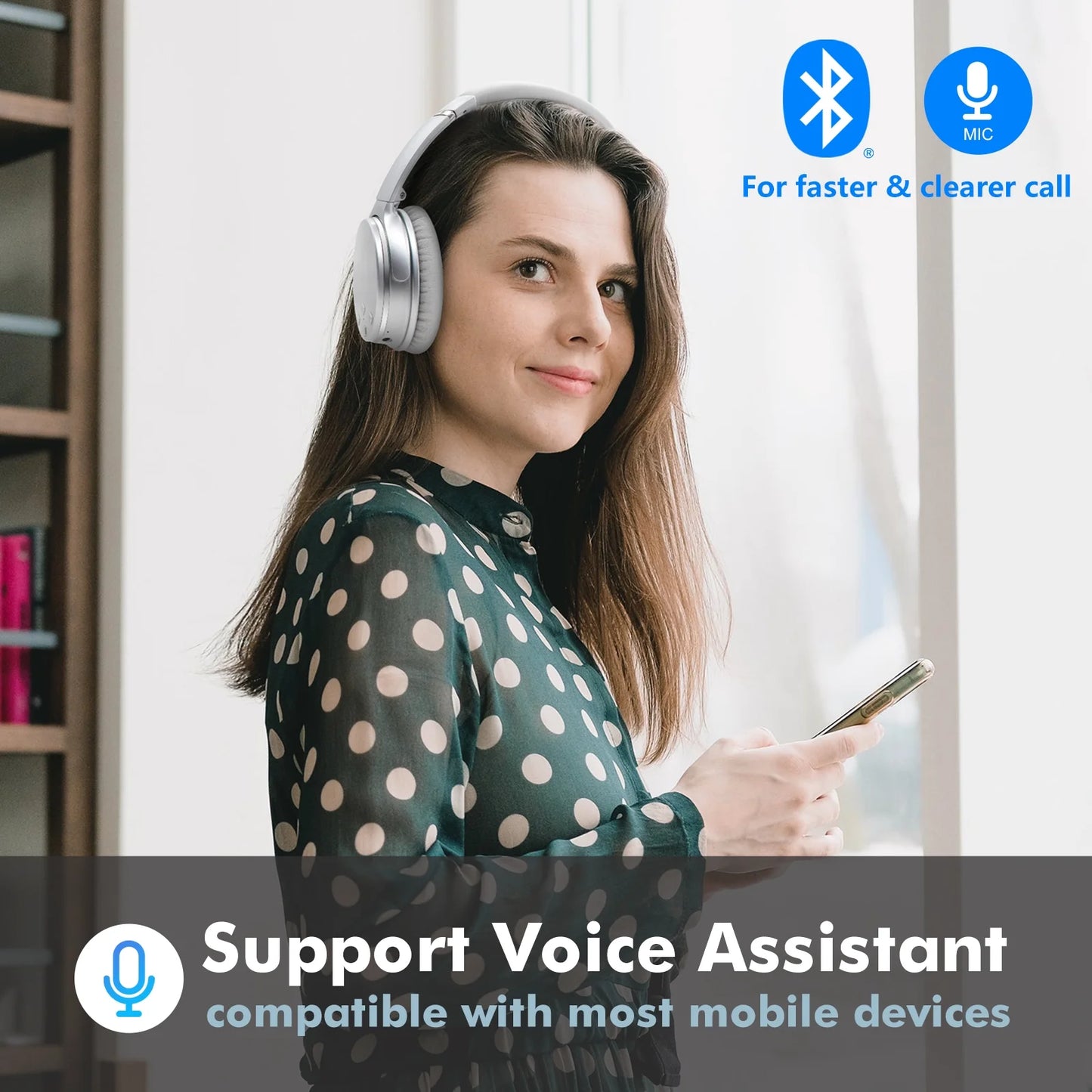 NC35 Noise Cancelling Headphones Wireless Bluetooth 5.3, Over-Ear Lightweight Headset with Microphones,50+ Hours’ Playtime