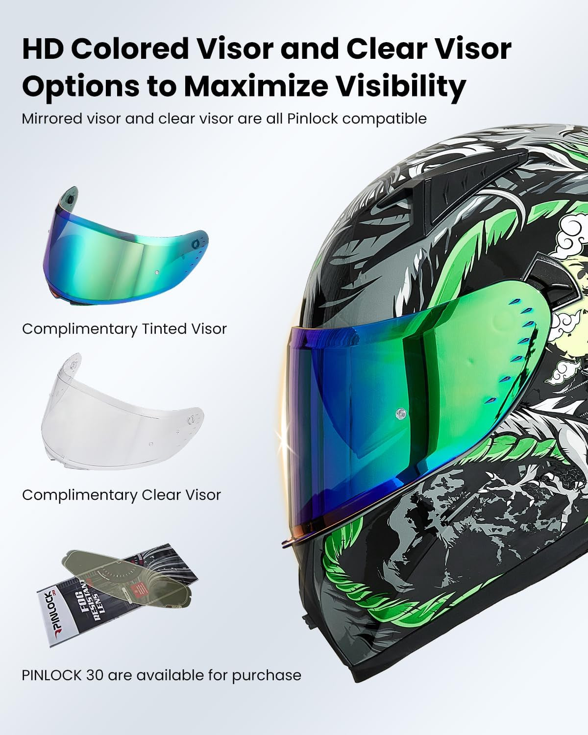 Motorcycle Helmet Full Face with Pinlock Compatible Clear&Tinted Visors and Fins Street Bike Motocross Casco DOT Model Z501