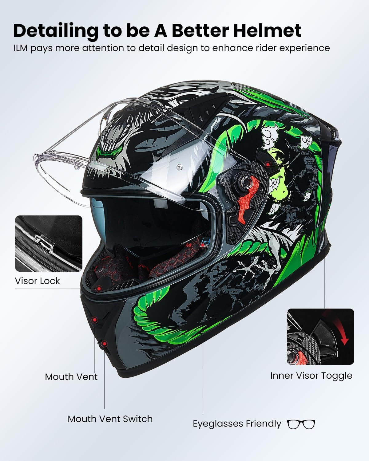 Motorcycle Helmet Full Face with Pinlock Compatible Clear&Tinted Visors and Fins Street Bike Motocross Casco DOT Model Z501