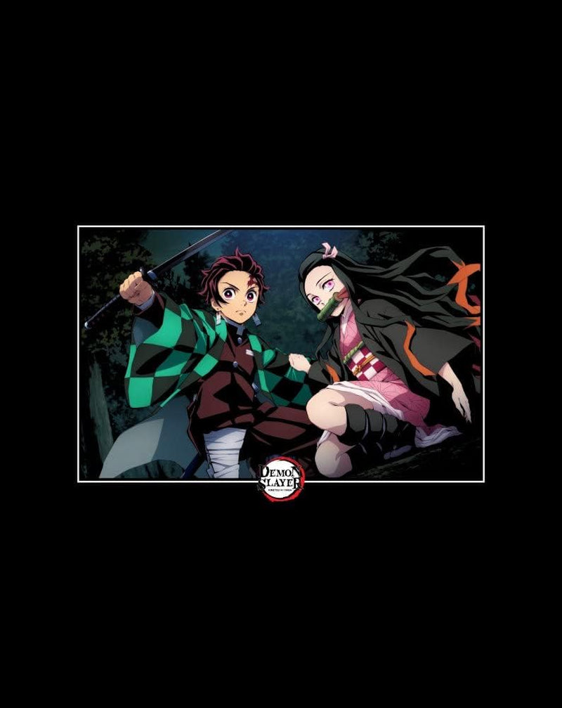 Demon Slayer Nezuko & Tanjiro Screenshot Crew Neck Short Sleeve Black T-Shirt
