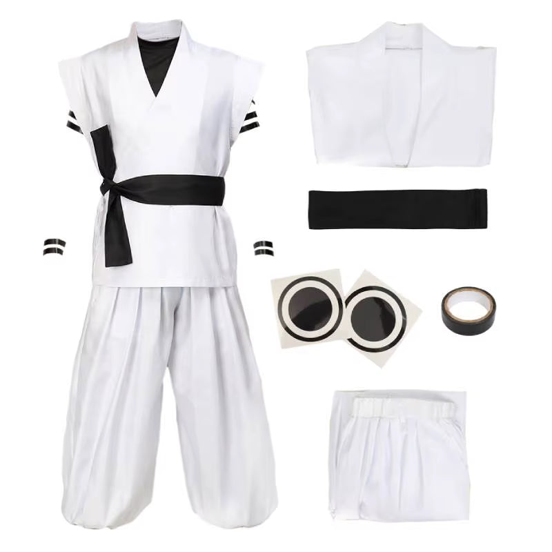 Men'S US Size Ryomen Sukuna Cosplay Costume White Kung Fu Suit with Tattoo Stickers for Halloween Comic Con Outfits