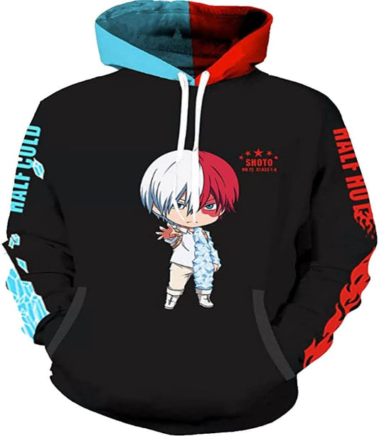 3D Hoodie Boku No Hero Academia My Hero Academia Izuku Midoriya Hoodie Cosplay Costume Training Shirt Unisex, a Great Gift for Kids. (Black, XXL)
