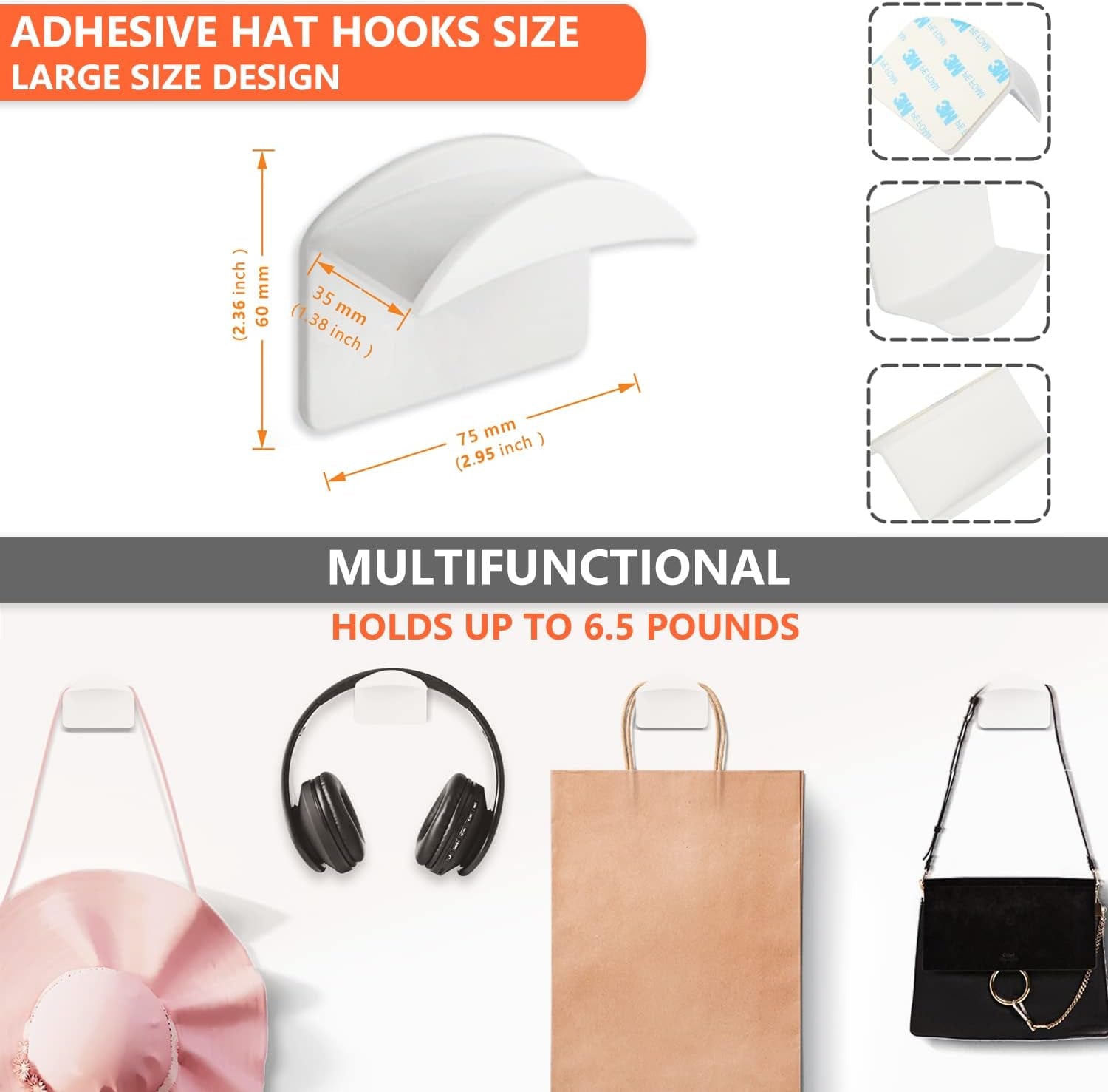 20-Pack Hat Hooks for Wall - Adhesive Hat Rack for Baseball Caps, Cap Organizer Holder | No Drilling | Stick on | (White)