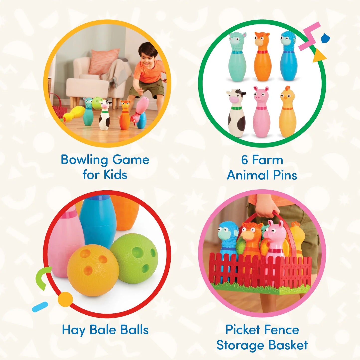 Barnyard Bowling Set with 6 Farm Animal Pins 2 Balls, Toddler and Preschool Toys