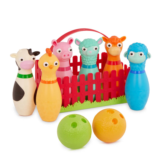 Barnyard Bowling Set with 6 Farm Animal Pins 2 Balls, Toddler and Preschool Toys