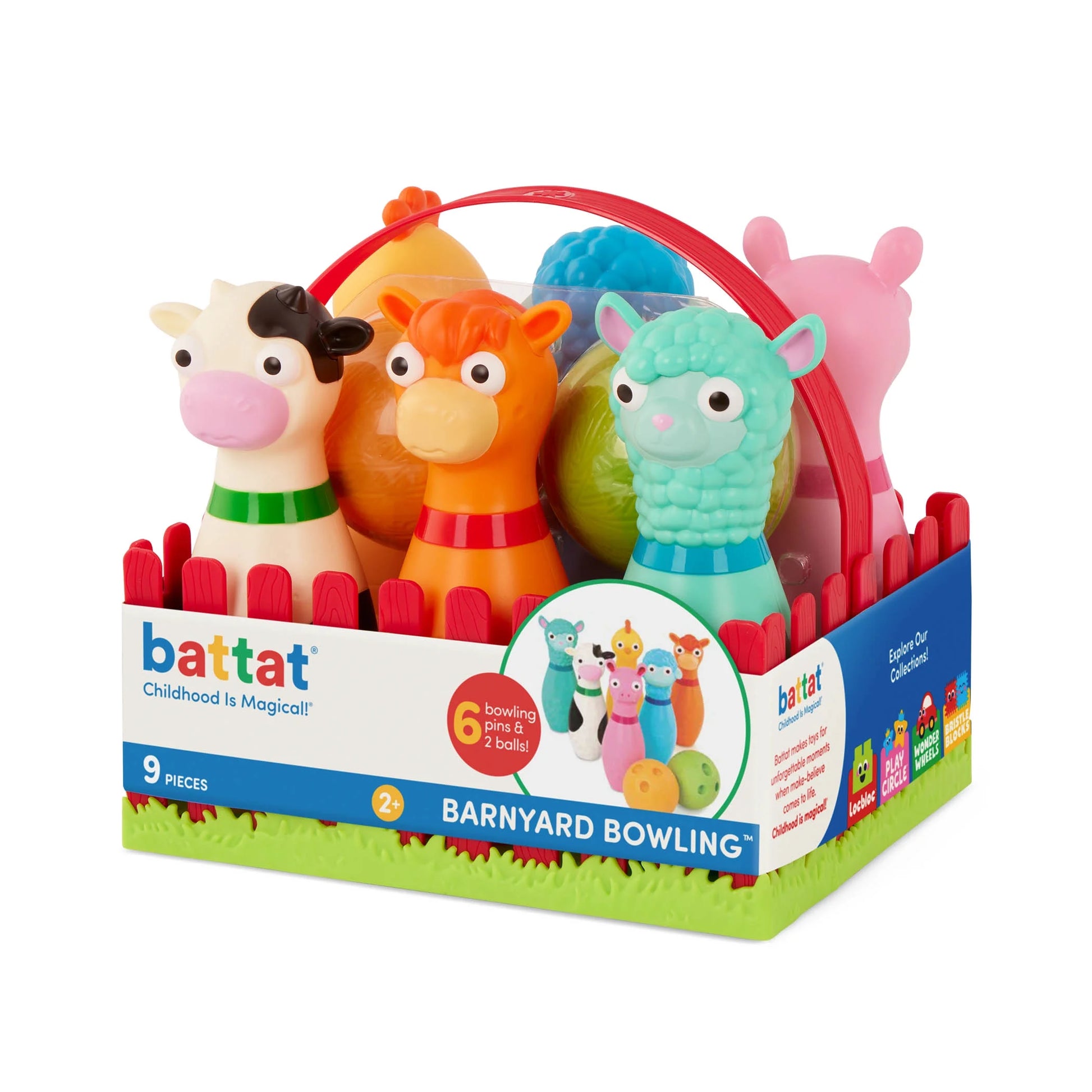 Barnyard Bowling Set with 6 Farm Animal Pins 2 Balls, Toddler and Preschool Toys