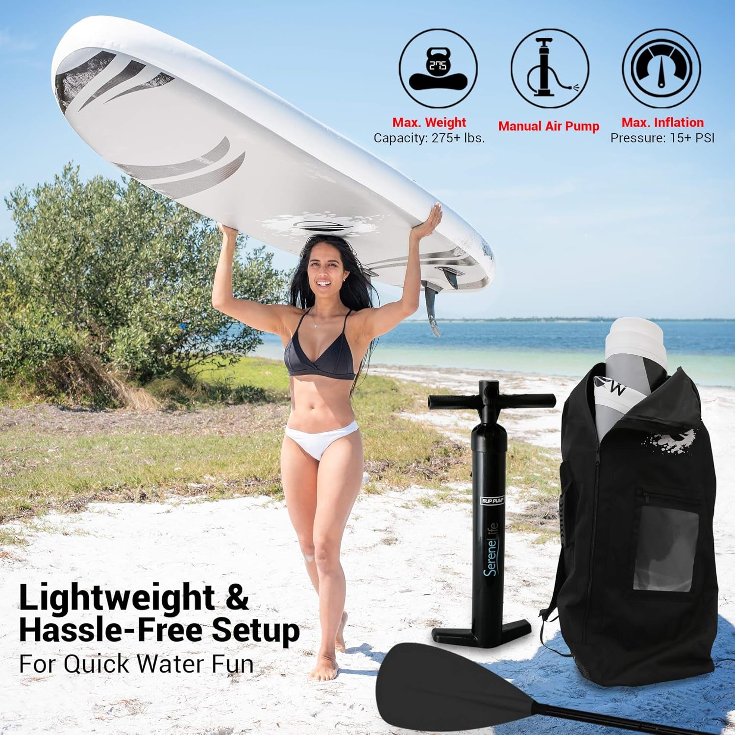 Inflatable Stand up Paddle Board - Wide Stable Design, Non-Slip Deck for Adults & Youth with Premium Paddle Board Accessories, Carry Bag, Dual Action Pump, Paddle, Ankle Leash