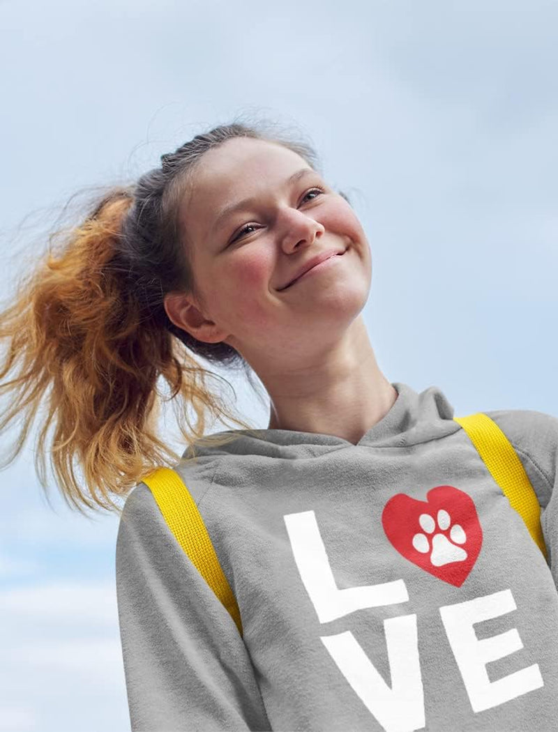 Love Dog Paw Print Sweatshirt Hoodie Gift for Women Teen Girls Dogs Lover Womens Hoodies