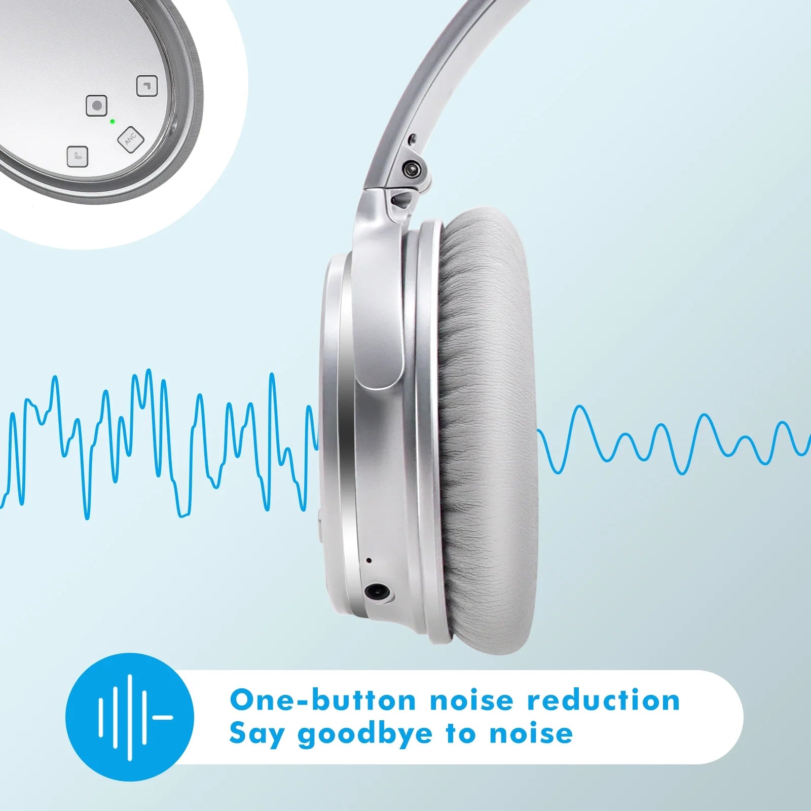 NC35 Noise Cancelling Headphones Wireless Bluetooth 5.3, Over-Ear Lightweight Headset with Microphones,50+ Hours’ Playtime