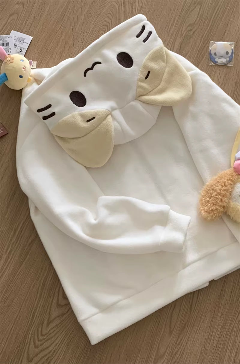 Masyumaro Fluffy Fuwa Nyanko Cat Zip up Hoodies Fleece Outerwears Tops Anime Cute Kawaii Winter Cloth Teen Girl Women Clothing