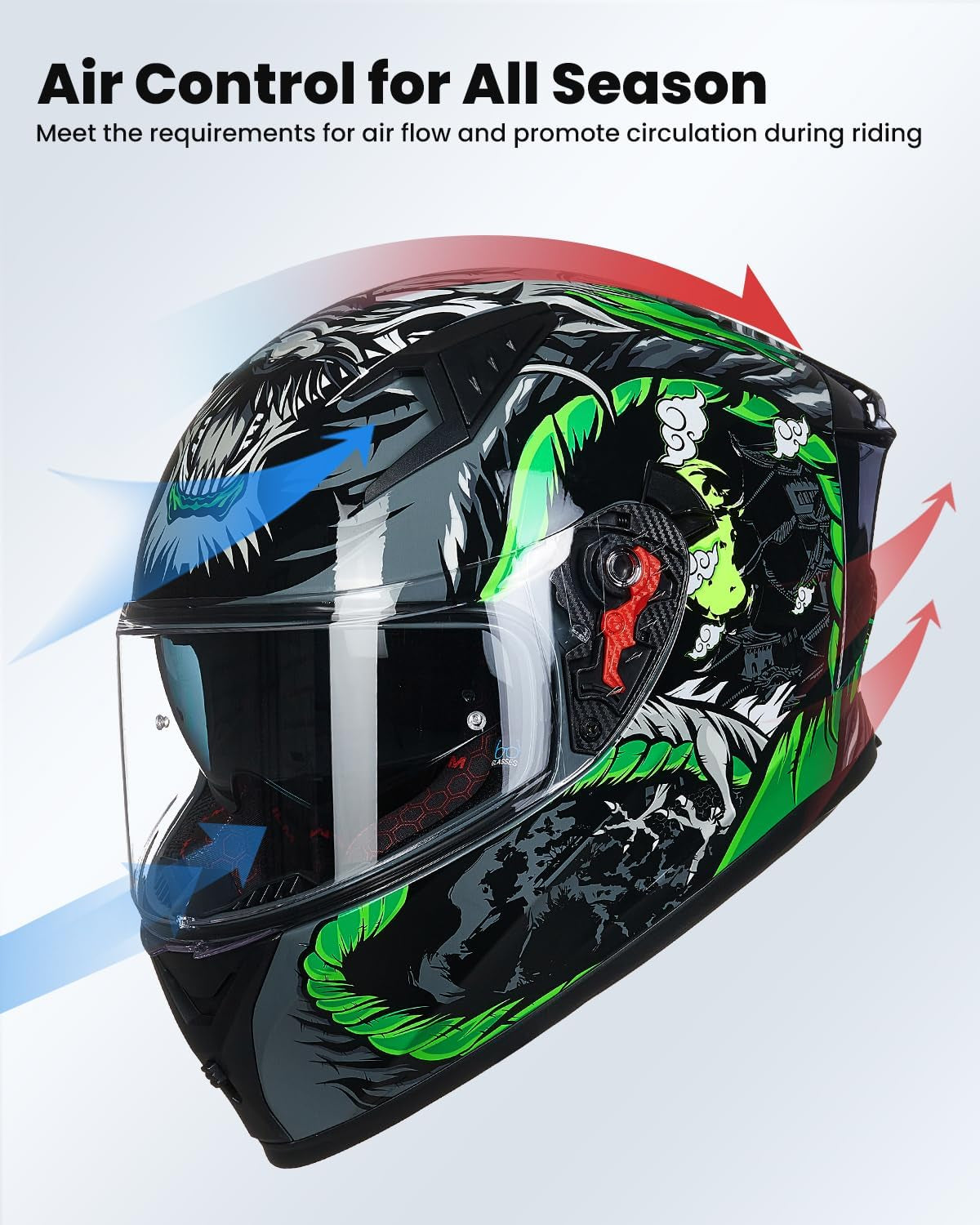 Motorcycle Helmet Full Face with Pinlock Compatible Clear&Tinted Visors and Fins Street Bike Motocross Casco DOT Model Z501