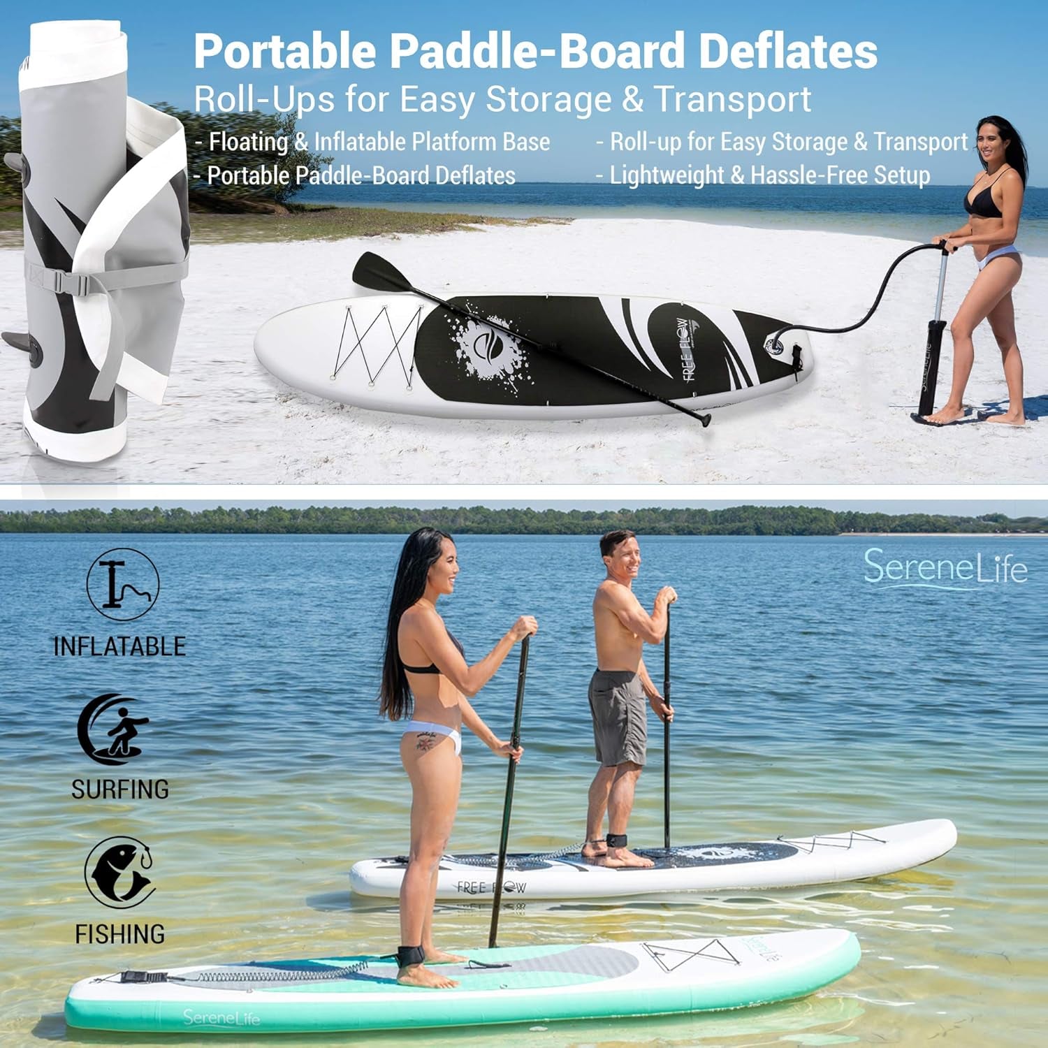 Inflatable Stand up Paddle Board - Wide Stable Design, Non-Slip Deck for Adults & Youth with Premium Paddle Board Accessories, Carry Bag, Dual Action Pump, Paddle, Ankle Leash