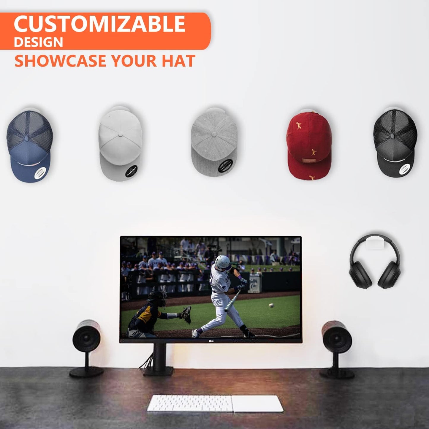 20-Pack Hat Hooks for Wall - Adhesive Hat Rack for Baseball Caps, Cap Organizer Holder | No Drilling | Stick on | (White)