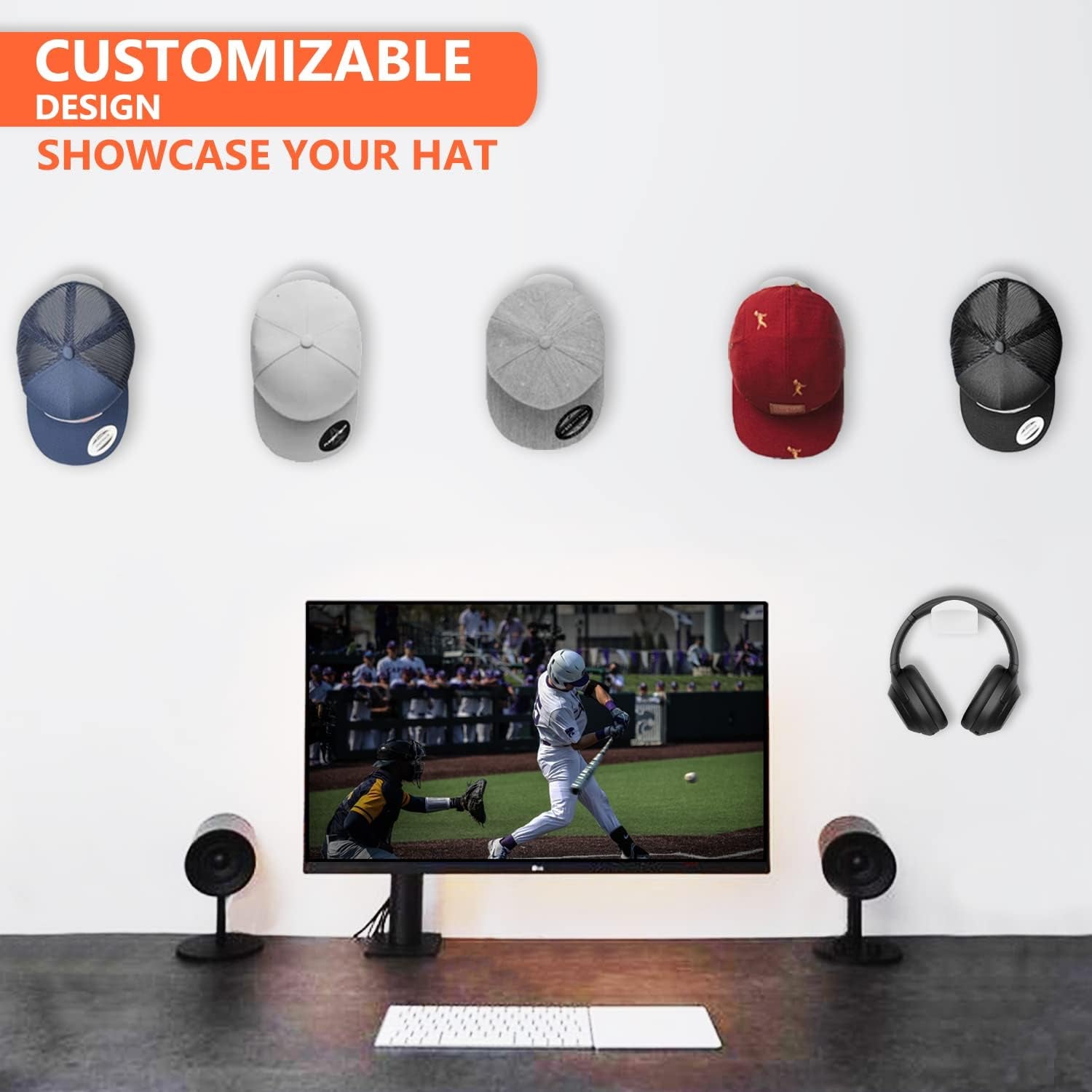 20-Pack Hat Hooks for Wall - Adhesive Hat Rack for Baseball Caps, Cap Organizer Holder | No Drilling | Stick on | (White)