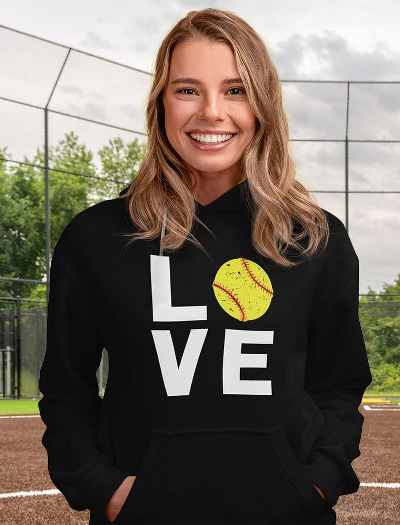 Love Softball Sweatshirt Hoodie Novelty Gifts for Coaches Fan Players Pitcher Hoodies for Women Teen Girls