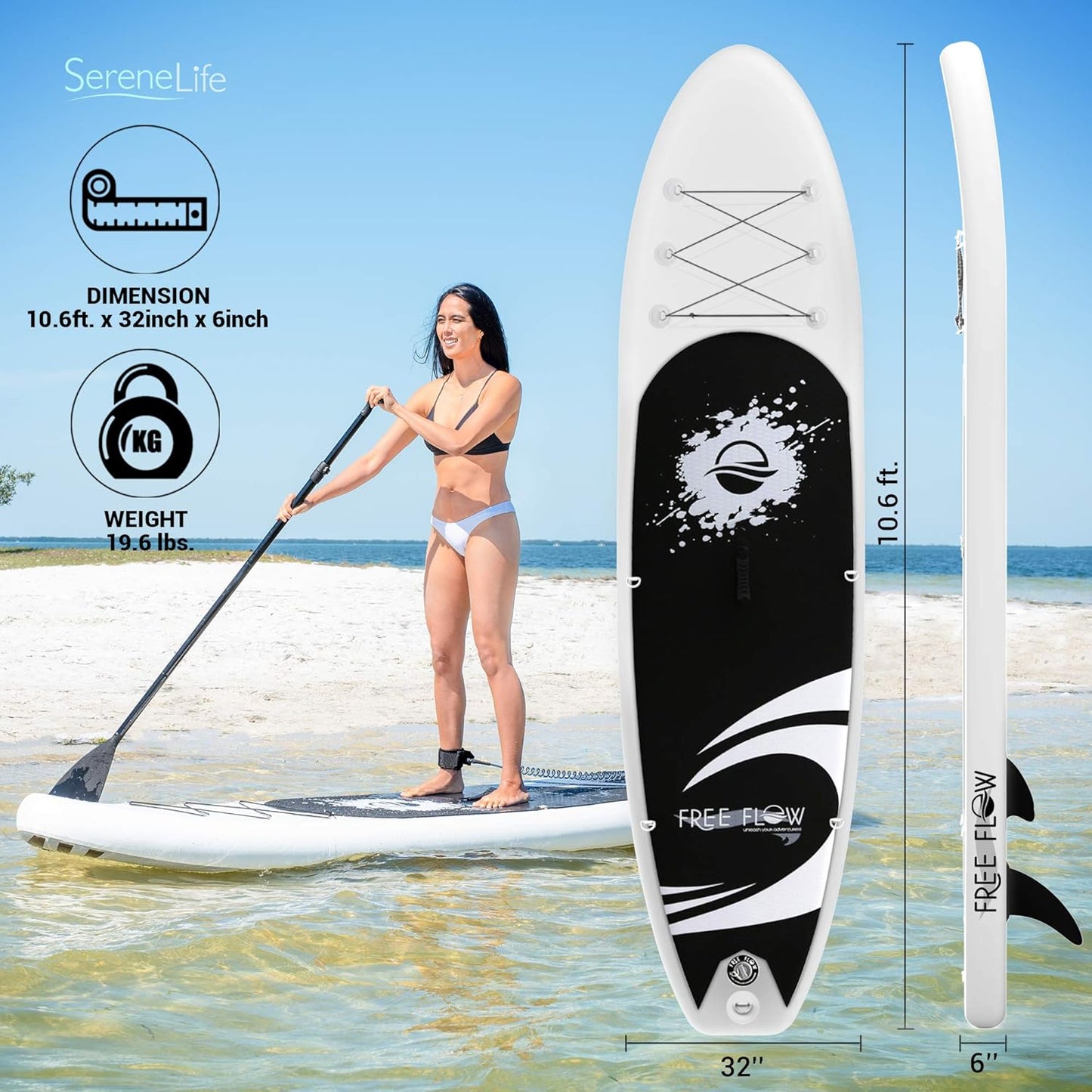 Inflatable Stand up Paddle Board - Wide Stable Design, Non-Slip Deck for Adults & Youth with Premium Paddle Board Accessories, Carry Bag, Dual Action Pump, Paddle, Ankle Leash