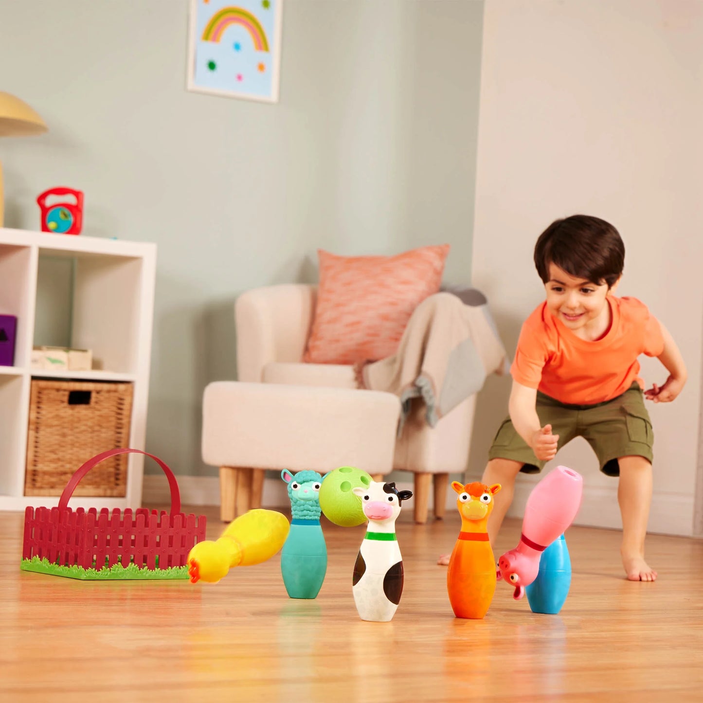 Barnyard Bowling Set with 6 Farm Animal Pins 2 Balls, Toddler and Preschool Toys