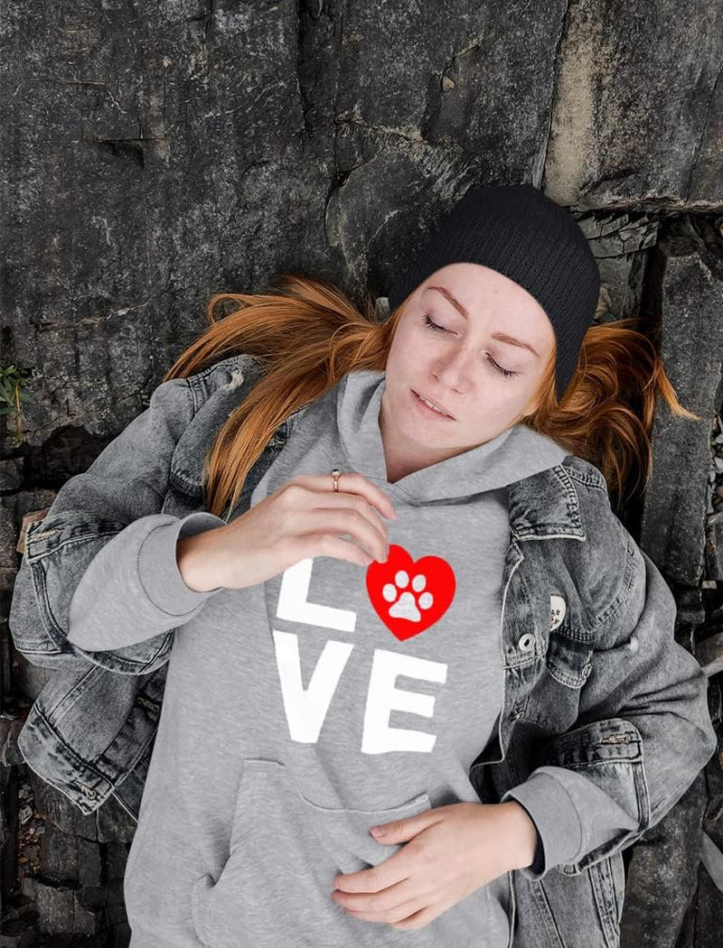 Love Dog Paw Print Sweatshirt Hoodie Gift for Women Teen Girls Dogs Lover Womens Hoodies