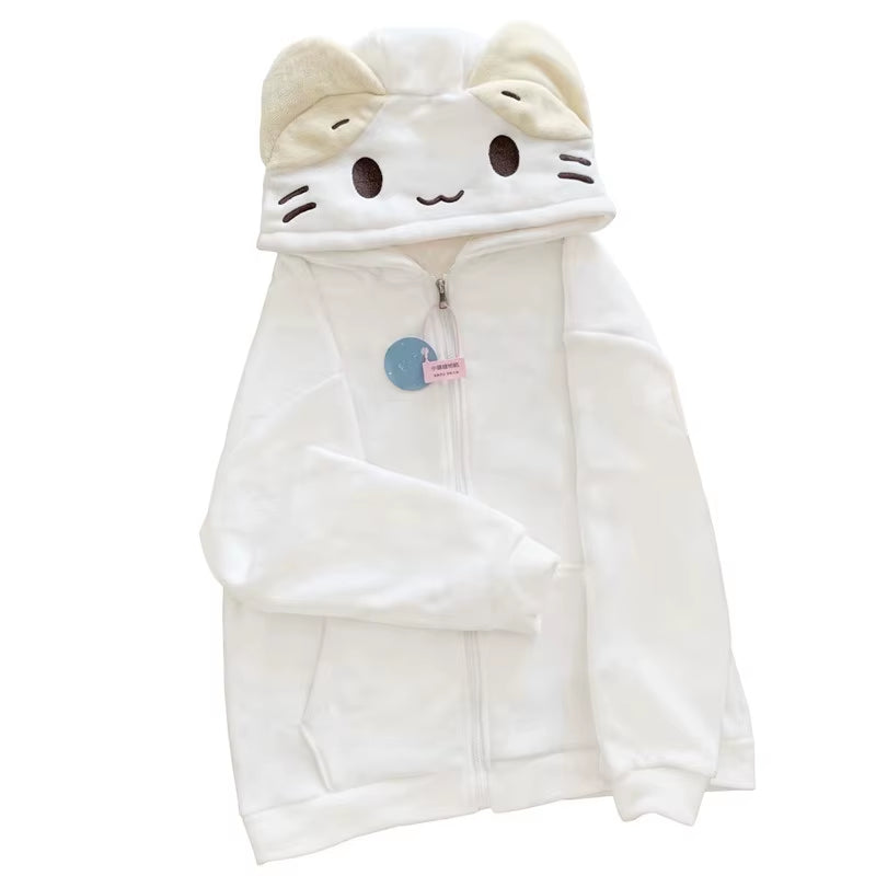 Masyumaro Fluffy Fuwa Nyanko Cat Zip up Hoodies Fleece Outerwears Tops Anime Cute Kawaii Winter Cloth Teen Girl Women Clothing