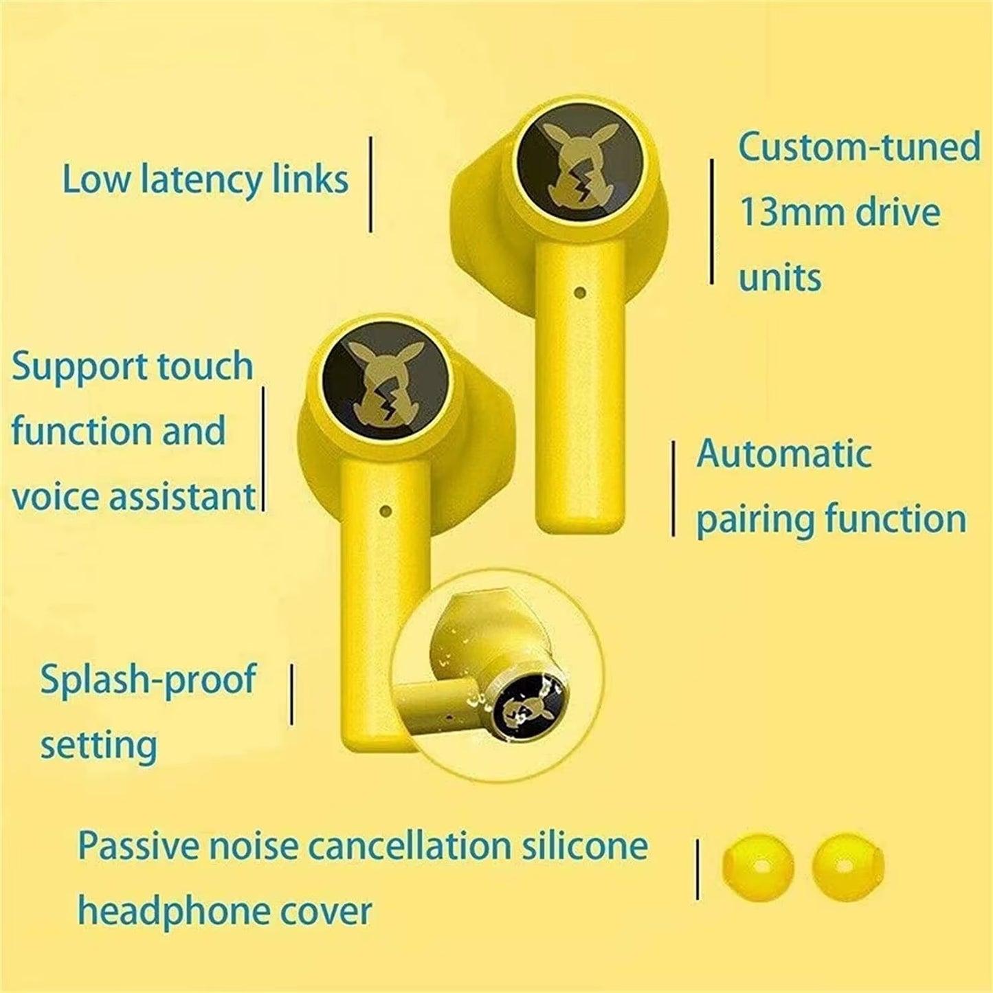 Pokemon Pikachu Earphones Wireless Headphones Bluetooth Headphones Tws Touch Gaming Earbuds Pokeball for All Phone