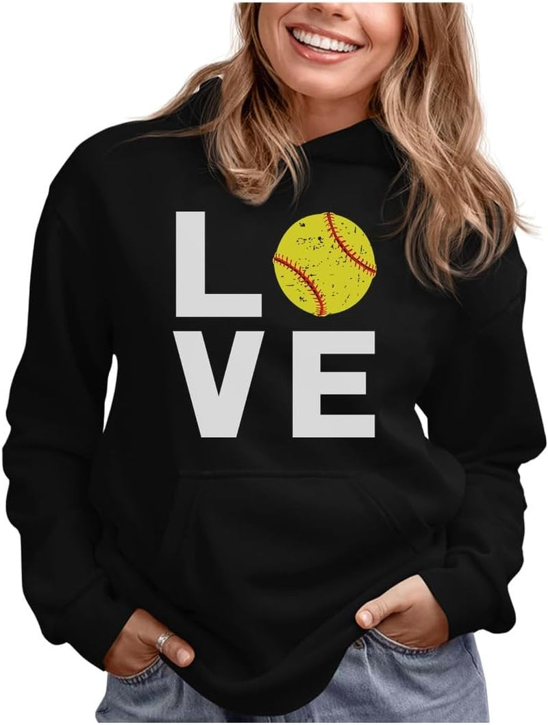 Love Softball Sweatshirt Hoodie Novelty Gifts for Coaches Fan Players Pitcher Hoodies for Women Teen Girls