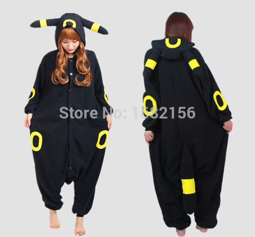 Adult Anime Kigurumi Onesie Cosplay Black Umbreon Unisex Cartoon Pajamas Nightgown Party Clothing