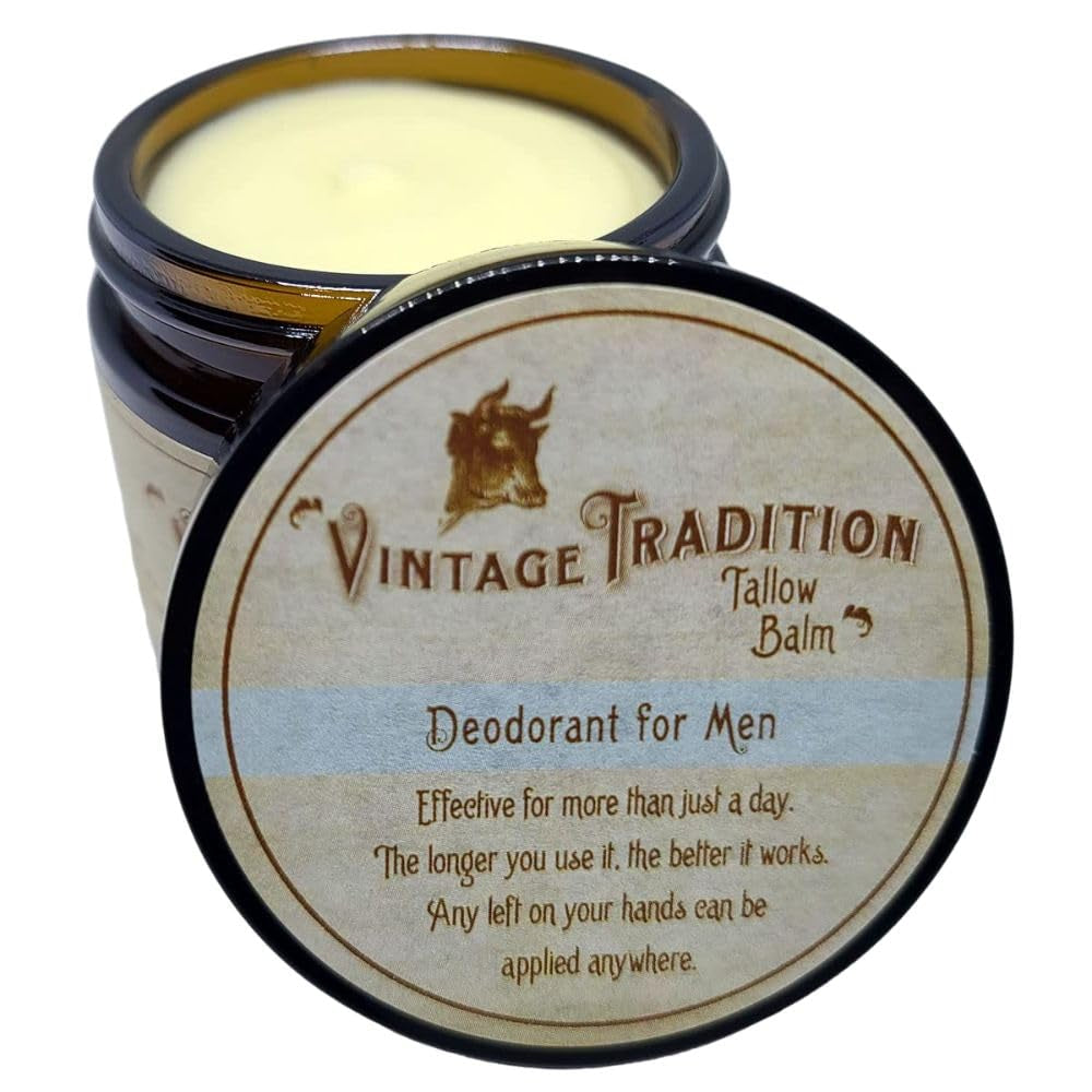 Beef Tallow Mens Natural Deodorant – 2 Fl. Oz. Travel Size Deodorant with Olive Oil, Fir Tree and Thyme Essential Oil Blend – Aluminum- and Chemical-Free Underarm Balm