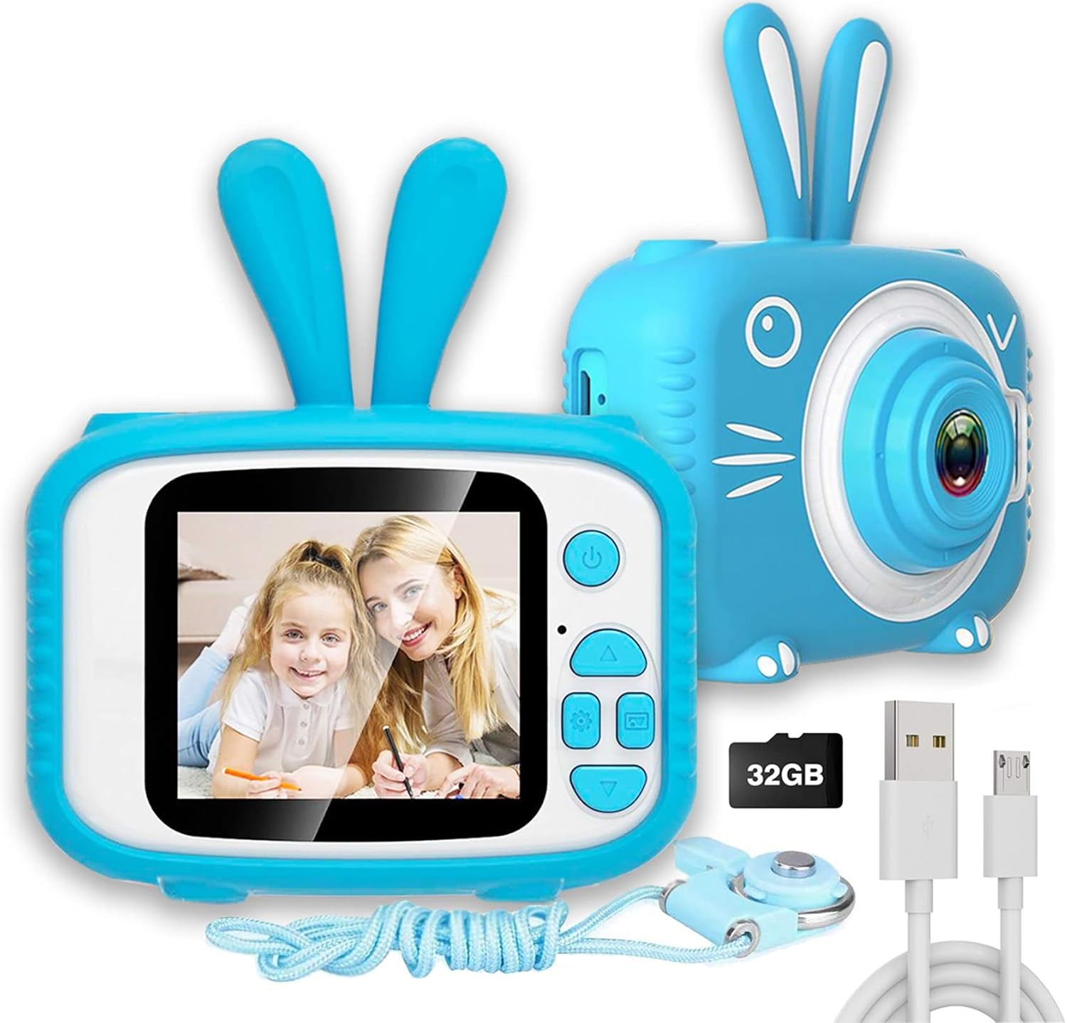 Kids Video Camera,Kids Digital Camera Recorder Shockproof Cameras HD 8 Mega Pixel 2 Inch IPS Screen Kids Mini Camera with 32GB SD for Girls Boys Gifts(Blue)