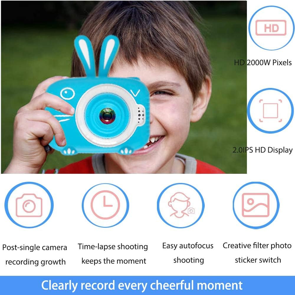 Kids Video Camera,Kids Digital Camera Recorder Shockproof Cameras HD 8 Mega Pixel 2 Inch IPS Screen Kids Mini Camera with 32GB SD for Girls Boys Gifts(Blue)